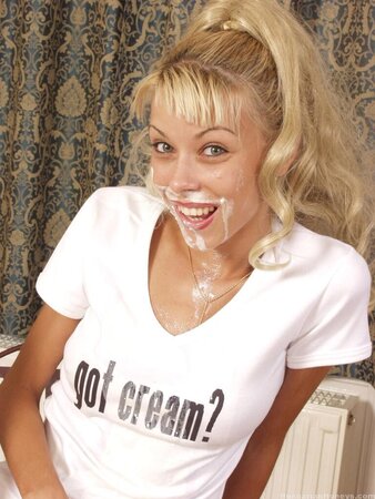 Niki Blond playing with milk and cream while being all alone