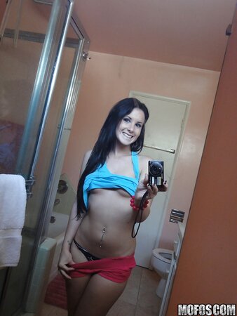 Brunette girl is sure that her naked pictures will boost boyfriend's mood