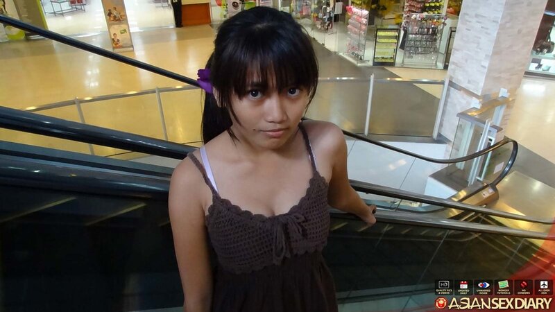 Asian cutie opens her pussy and lets white dude bang it hard
