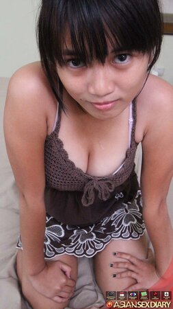 Asian cutie opens her pussy and lets white dude bang it hard