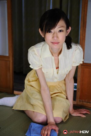 Petite Japanese teen changes into sexy nightgown after doing all chores