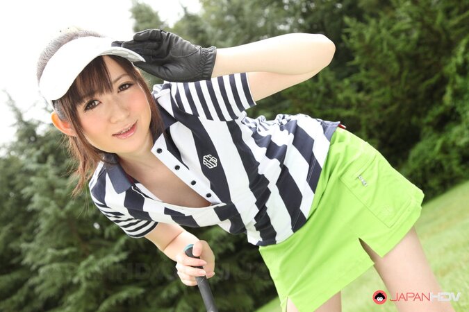 Asian cutie combines playing golf with flashing her panties hidden under skirt