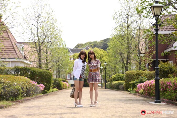 Girl from the country of the rising Sun walk the streets with naked legs