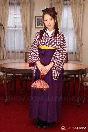 Modest angel from Japan flashes sexy panties hidden under her kimono