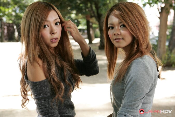 Japanese schoolgirls Tsubasa and Kanon are making out in public