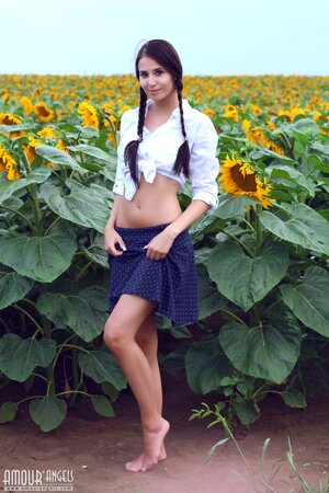 Vanessa Sky shows off her skinny ass naked in the sunflowers