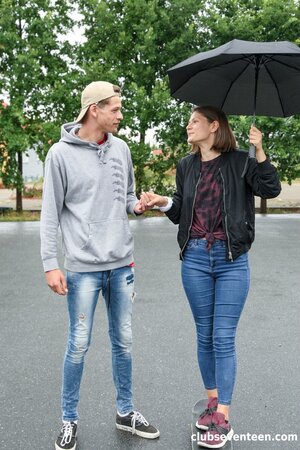 Grace Carson rides a cock in the middle of a road