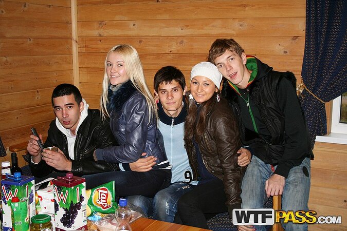 They are all inside of a cabin and they are banging with passion