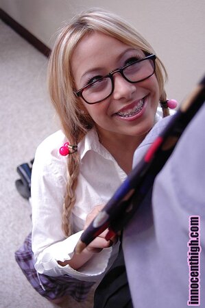 Kat gives a sloppy and deep blowjob in glasses