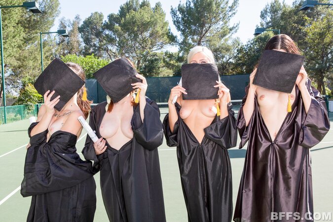 Graduating hotties end up cumming repeatedly during group sex