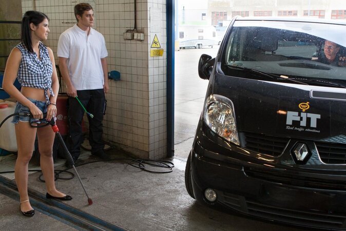 His wet dream realized with a cute college girl in the backseat