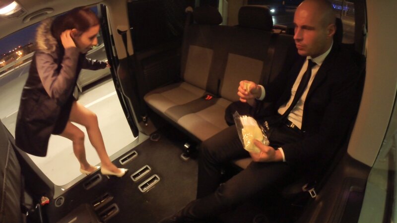 Brunette from Europe is going to fuck her bald-headed driver