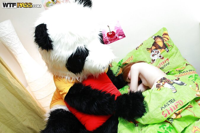 Big dick panda toy comes to life to fuck a redheaded teen