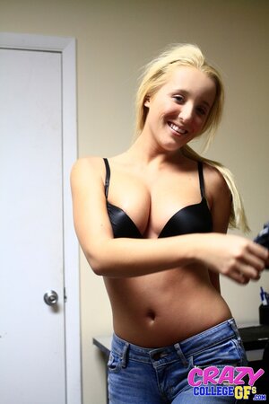 Tucker Starr peels off her tight jeans and thong then fingers her wet teen pussy deep