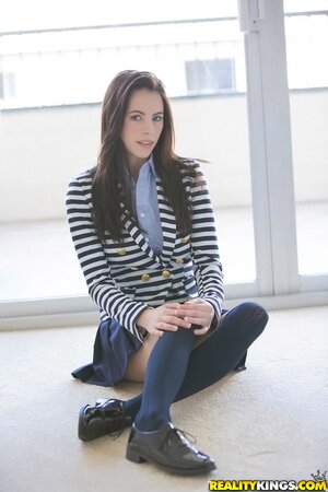 Pure blue-eyed tenderness gives a show of her fragile teen body at home