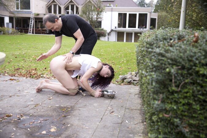 Obedient love doesn everything guy in black asks her to get her orgasm then