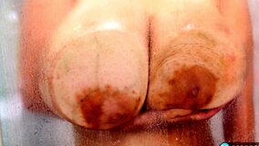 Adorable Asian slut plays with her curvy figure in a tub