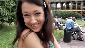 A chick is exposing herself out in public and then we see her doing anal