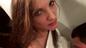 Sexy skinny girl is getting penetrated in the public restroom