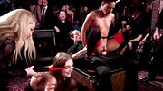 Inked guy and blonde dominatrix humiliate sluts during party