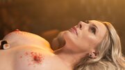 Blonde chick gets choked while penetrated sideways