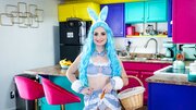 Two horny studs fucking a babe masked as a playboy bunny