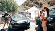 Busty and curvy girls after carwash intense lesbian session