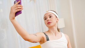 Athletic chick stays in shape by masturbating and fucking