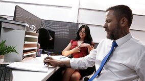 Secretary wears glasses while getting schlonged by her boss