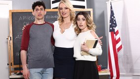 Erotic classmates seduced handsome boy to creampie tight pussy