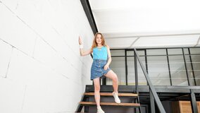 Cute Teen Rubs Her Pussy On The Stairs And Sighs Loudly
