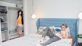 Stunning erotic sweetie seduce boy with fat cock to creampie cunt