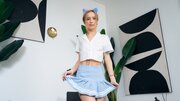 Cute Blonde Teen On A Chair Jerking Off Her Sweet Pussy