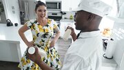 Curvy busty girl makes easy work of a long thick black cock