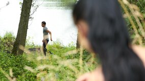Horny couple fucking hard and pussy creampied in forest
